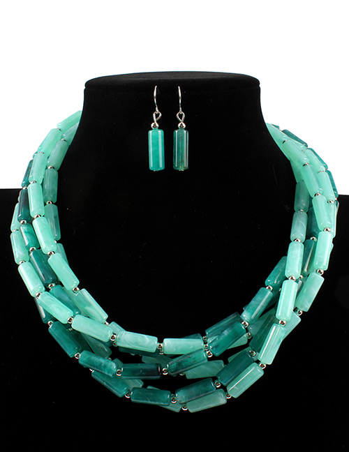 Fashion Green Cylindrical Shape Design Pure Color Jewelry Sets