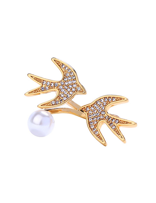Fashion White Swallow&pearl Decorated Opening Ring