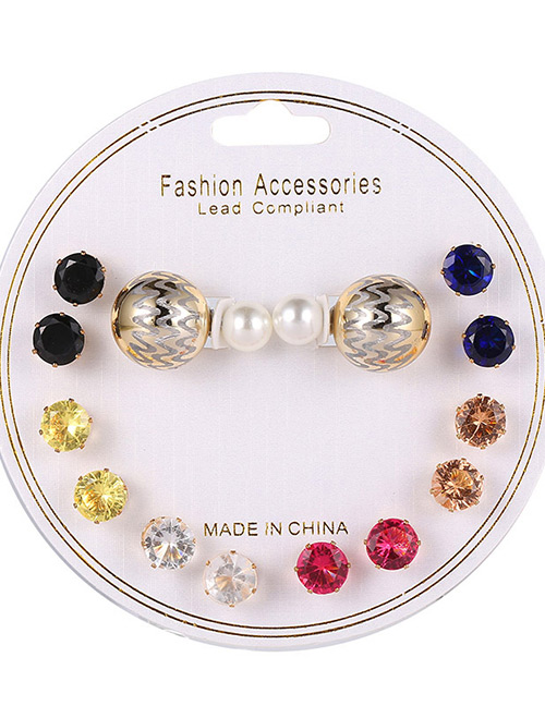Fashion Multi-color Diamond&pearls Decorated Earrings(14pcs)