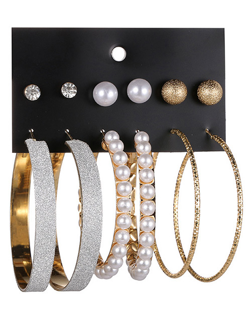 Fashion Gold Color Circular Ring&pearls Decorated Earrings(12pcs)