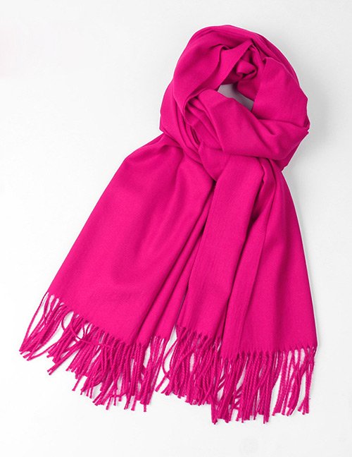 Fashion Plum Red Tassel Decorated Pure Color Scarf