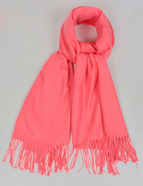 Fashion Watermelon Red Tassel Decorated Pure Color Scarf