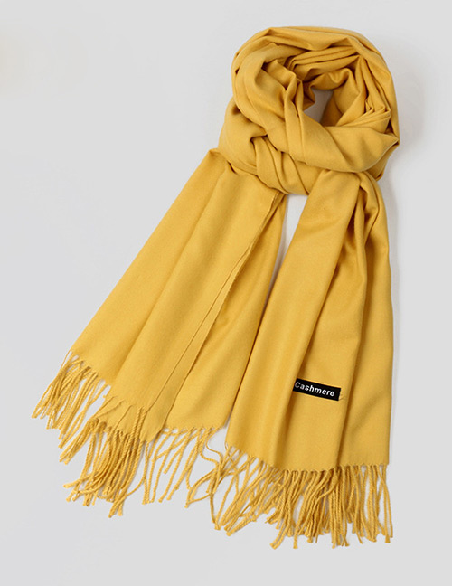 Fashion Yellow Tassel Decorated Pure Color Scarf