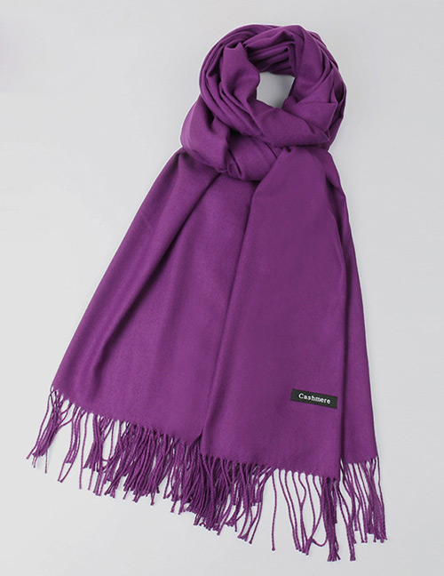 Fashion Purple Tassel Decorated Pure Color Scarf