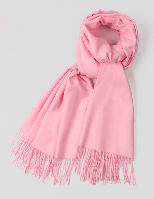 Fashion Light Pink Tassel Decorated Pure Color Scarf