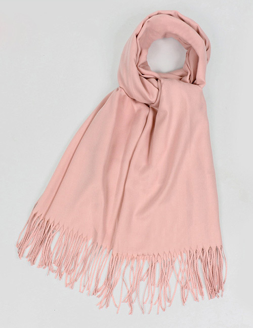 Fashion Pink Tassel Decorated Pure Color Scarf
