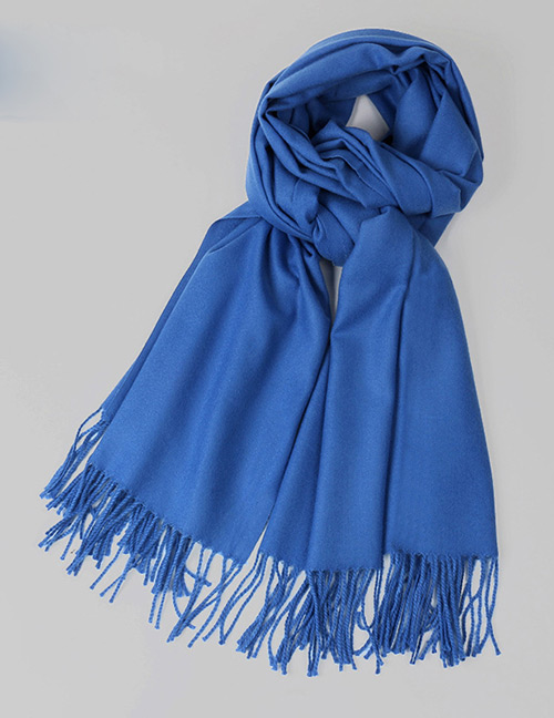 Fashion Sapphire Blue Pure Color Decorated Warm Scarf