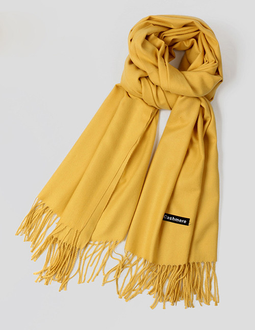 Fashion Yellow Pure Color Decorated Warm Scarf