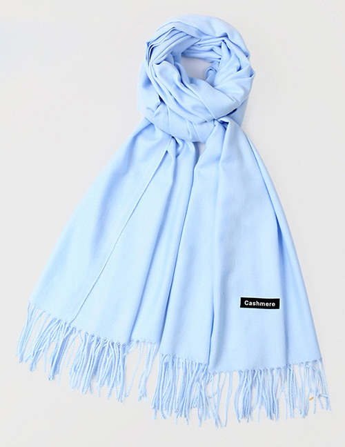Fashion Light Blue Pure Color Decorated Warm Scarf