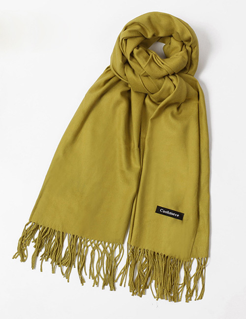 Fashion Olive Pure Color Decorated Warm Scarf
