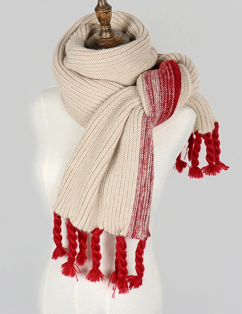 Fashion Beige Tassel Decorated Knitted Thicken Scarf