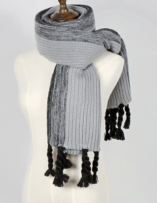 Fashion Gray Tassel Decorated Knitted Thicken Scarf