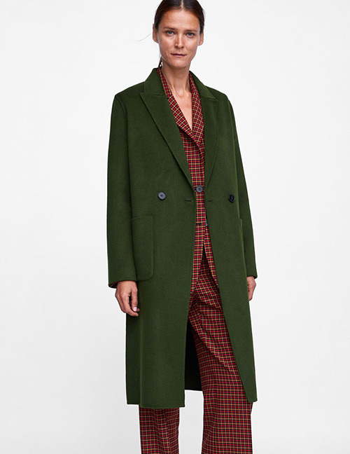 Fashion Green Pure Color Decorated Coat