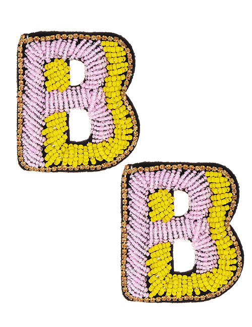 Fashion Yellow+pink Full Beads Design Letter B Shape Earrings