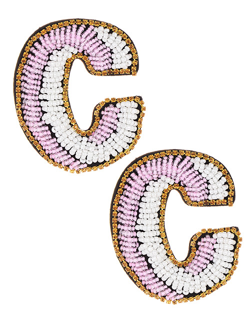 Fashion White+pink Full Beads Design Letter C Shape Earrings