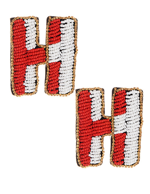 Fashion Red+white Full Beads Design Letter H Shape Earrings