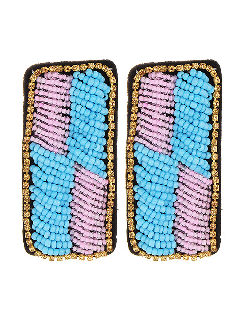Fashion Pink+blue Full Beads Design Letter I Shape Earrings