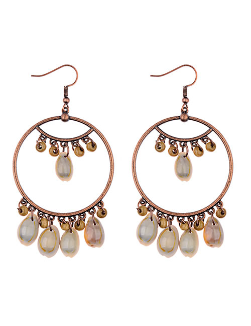 Fashion Beige Beads Decorated Circular Ring Earrings