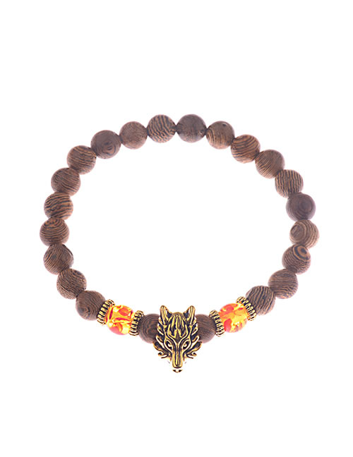 Fashion Gold Color+brown Lion's Head Decorated Beads Bracelet
