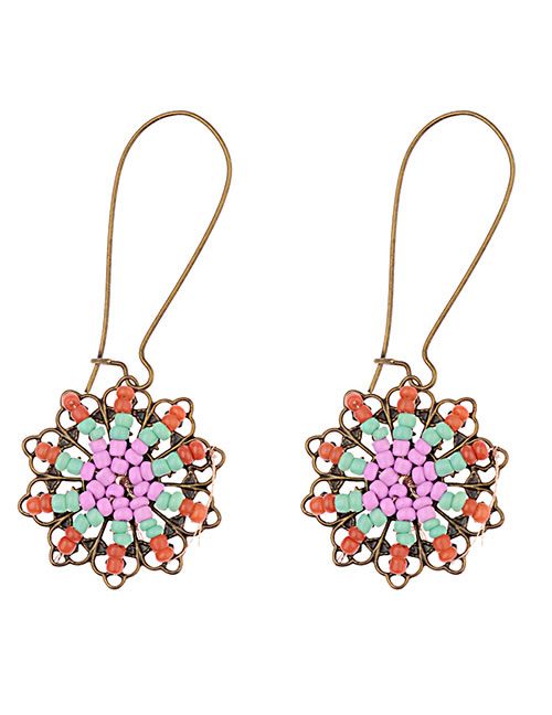 Vinatge Pink+orange Flowers Shape Design Beads Earrings
