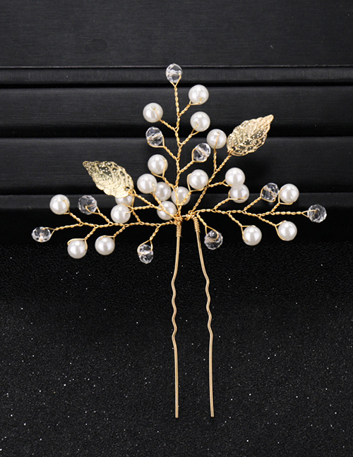Fashion Gold Color Pearls&leaf Decorated Bride Hair Accessory