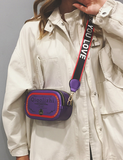 Fashion Purple Letter Pattern Design Square Shape Shoulder Bag