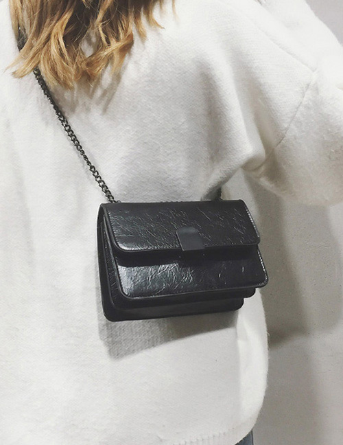Fashion Black Pure Color Design Square Shape Shoulder Bag