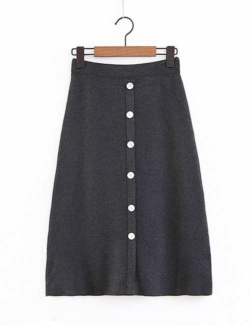 Fashion Gray Buttons Decorated Knitted A-line Skirt