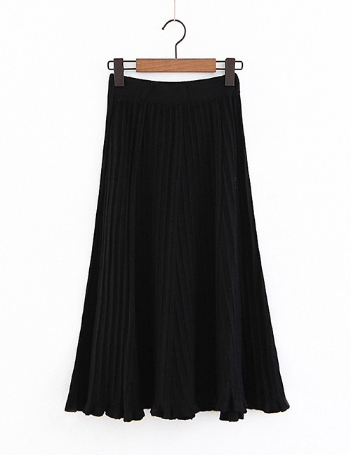 Fashion Black Pure Color Decorated Knitted Skirt