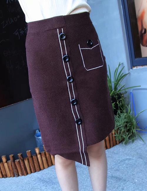 Fashion Coffee Irregular Shape Design Knitted Skirt
