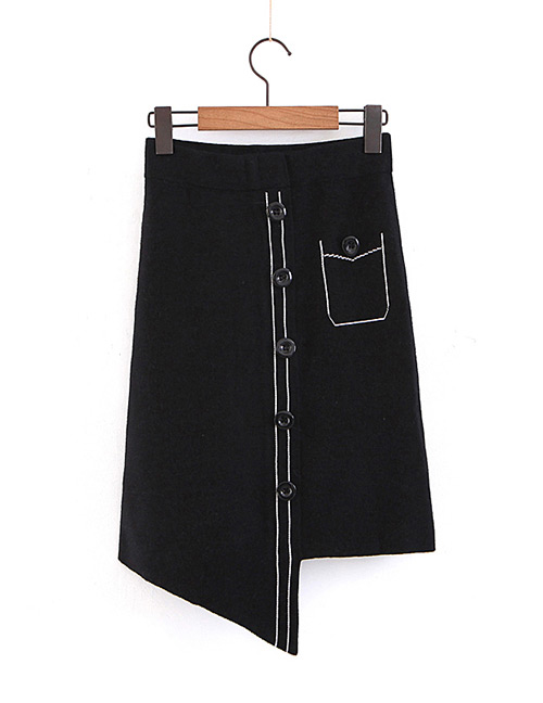 Fashion Black Irregular Shape Design Knitted Skirt