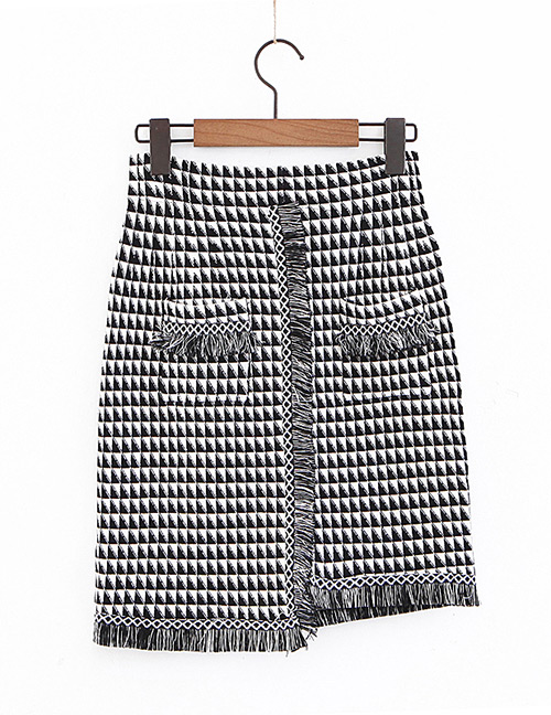 Fashion Black+white Tassel Decorated Simple Knitted Skirt