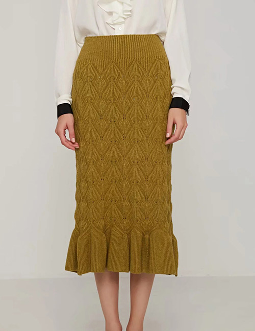 Fashion Yellow Rhombus Shape Pattern Design Pure Color Skirt
