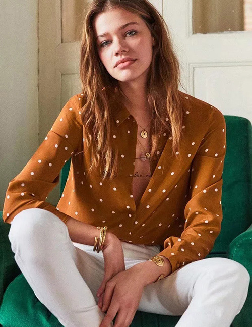 Fashion Orange Dots Pattern Design Long Sleeves Shirt