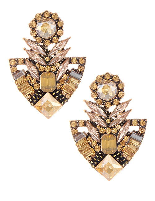 Elegant Champagne Geometric Shape Diamond Design Earrings