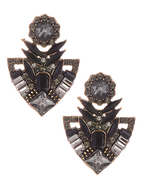 Elegant Black Geometric Shape Diamond Design Earrings