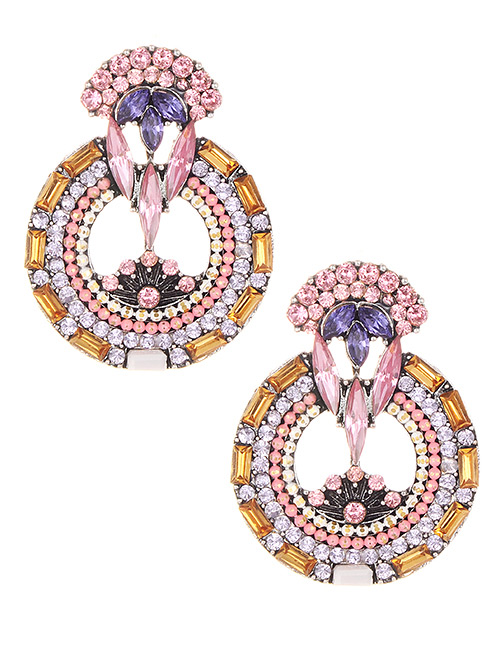 Elegant Pink Full Diamond Design Hollow Out Earrings