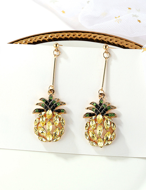 Elegant Yellow+green Pineapple Pendant Decorated Long Earrings