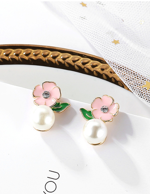 Elegant Pink Flower&pearl Decorated Simple Earrings