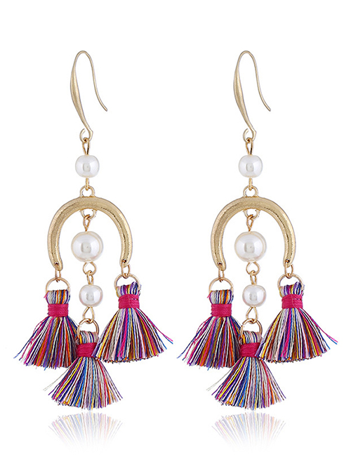 Fashion Multi-color Tassel&pearls Decorated Long Earrings