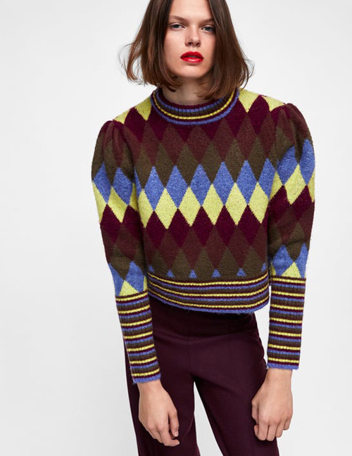Fashion Multi-color Color Matching Design Long Sleeves Sweater