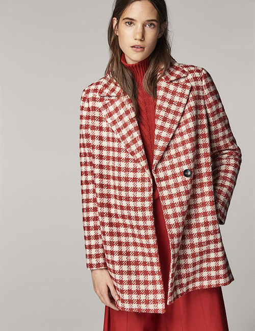 Fashion Red Grid Pattern Decorated Simple Overcoat