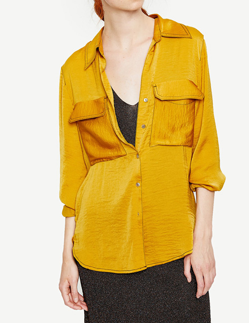 Fashion Yellow Pure Color Design Long Sleeves Shirt