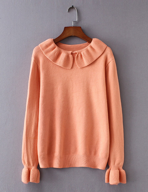 Fashion Orange Round Neckline Design Pure Color Sweater