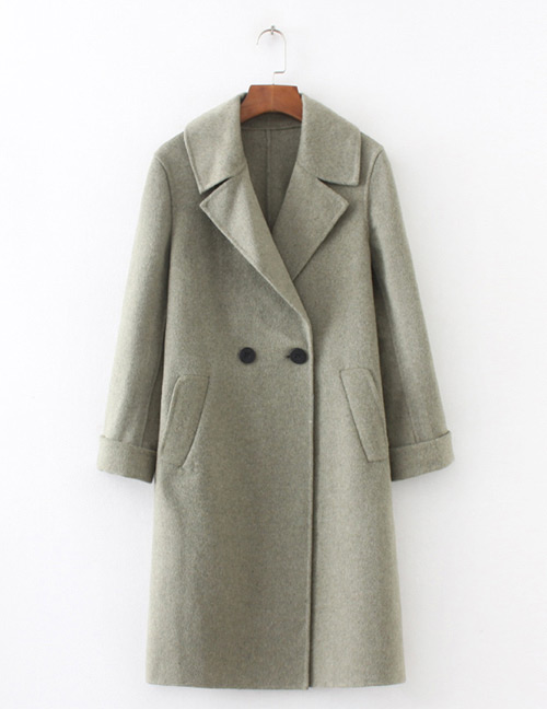 Fashion Olive Buttons Decorated Pure Color Long Overcoat