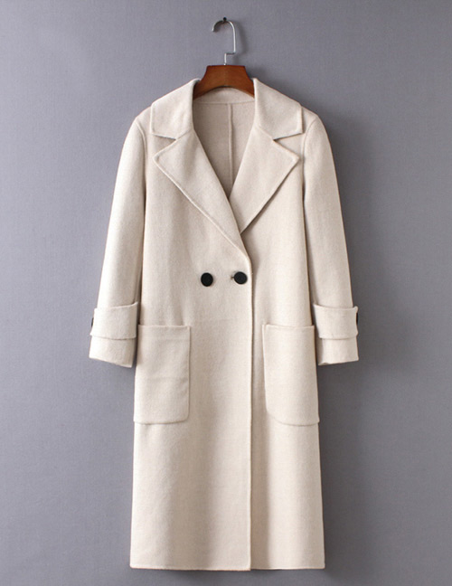 Fashion Beige Long Sleeves Design Pure Color Overcoat
