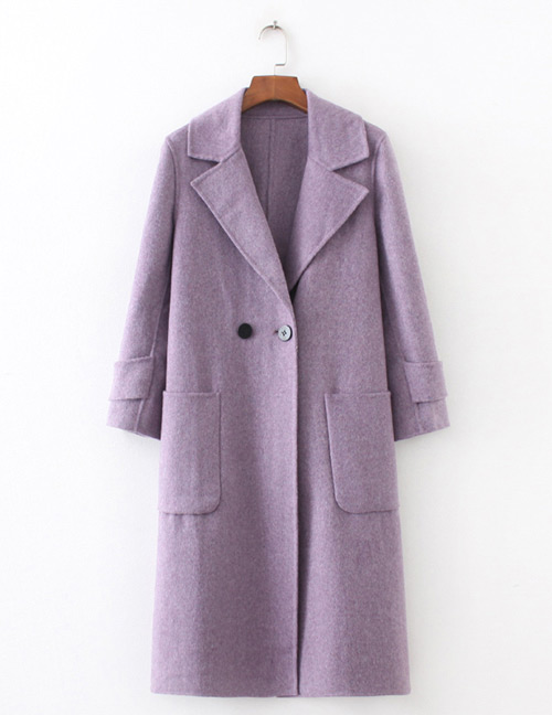 Fashion Purple Long Sleeves Design Pure Color Overcoat