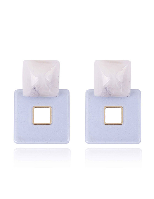 Fashion Beige+pale Blue Double Square Shape Design Earrings