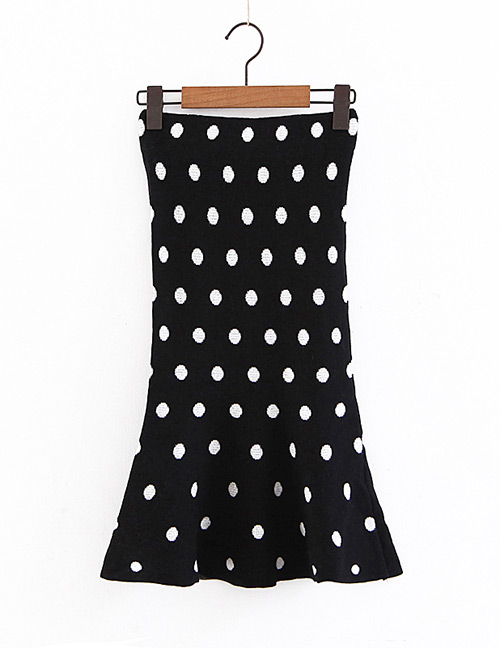 Elegant Black Dots Pattern Decorated Knitted Fishtail Skirt