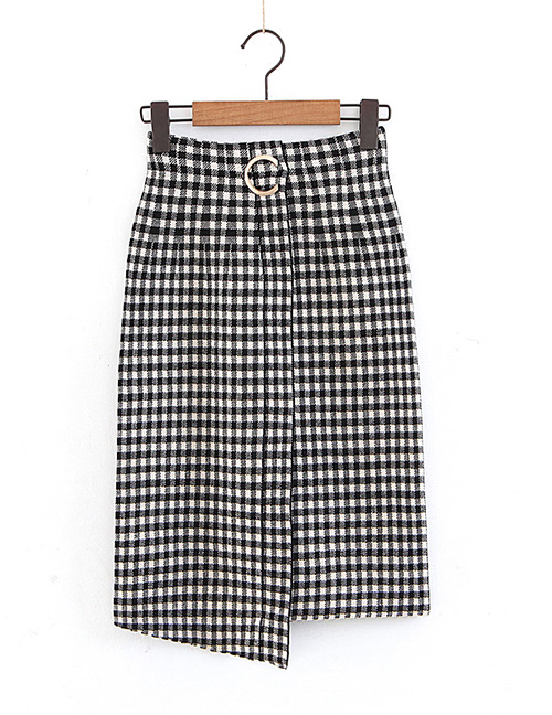 Elegant Black Grid Pattern Design Knitted Skirt
